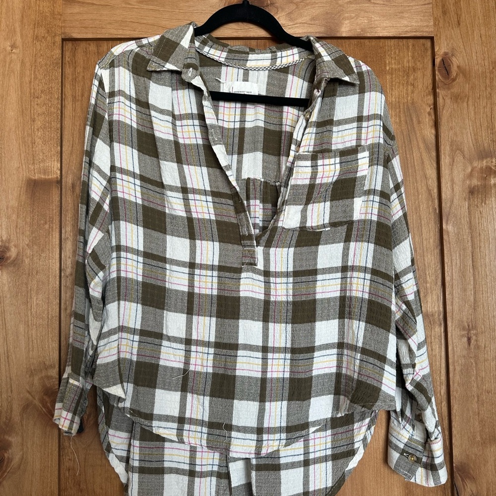 Plaid Button-Up Shirt - Green and White